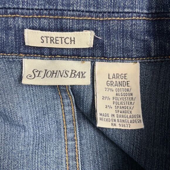 St. John's Bay Jacket Women's Large Blue Denim Stretch Long Sleeve Button Front - Picture 15 of 15